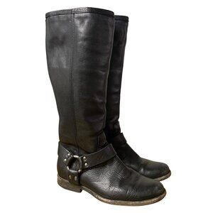 Frye Phillip Leather Harness Tall Equestrian Boots Black Sz 7B Moto Riding